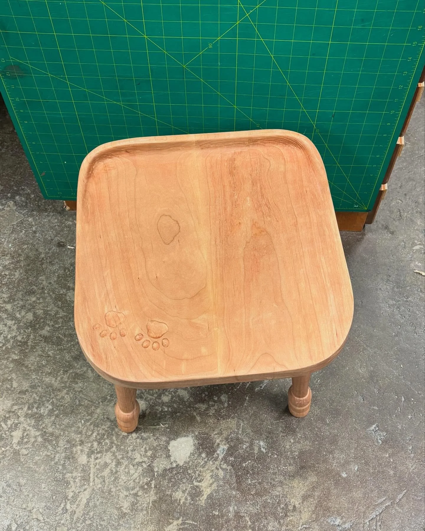 My finished stool for advanced digital fabrication! Did I make a stool just for my cat? Yes, he is my son and deserves the best. (A picture of my son is included for reference)#woodworking #woodcarving #woodturning #furnituredesign #furnituremaking #