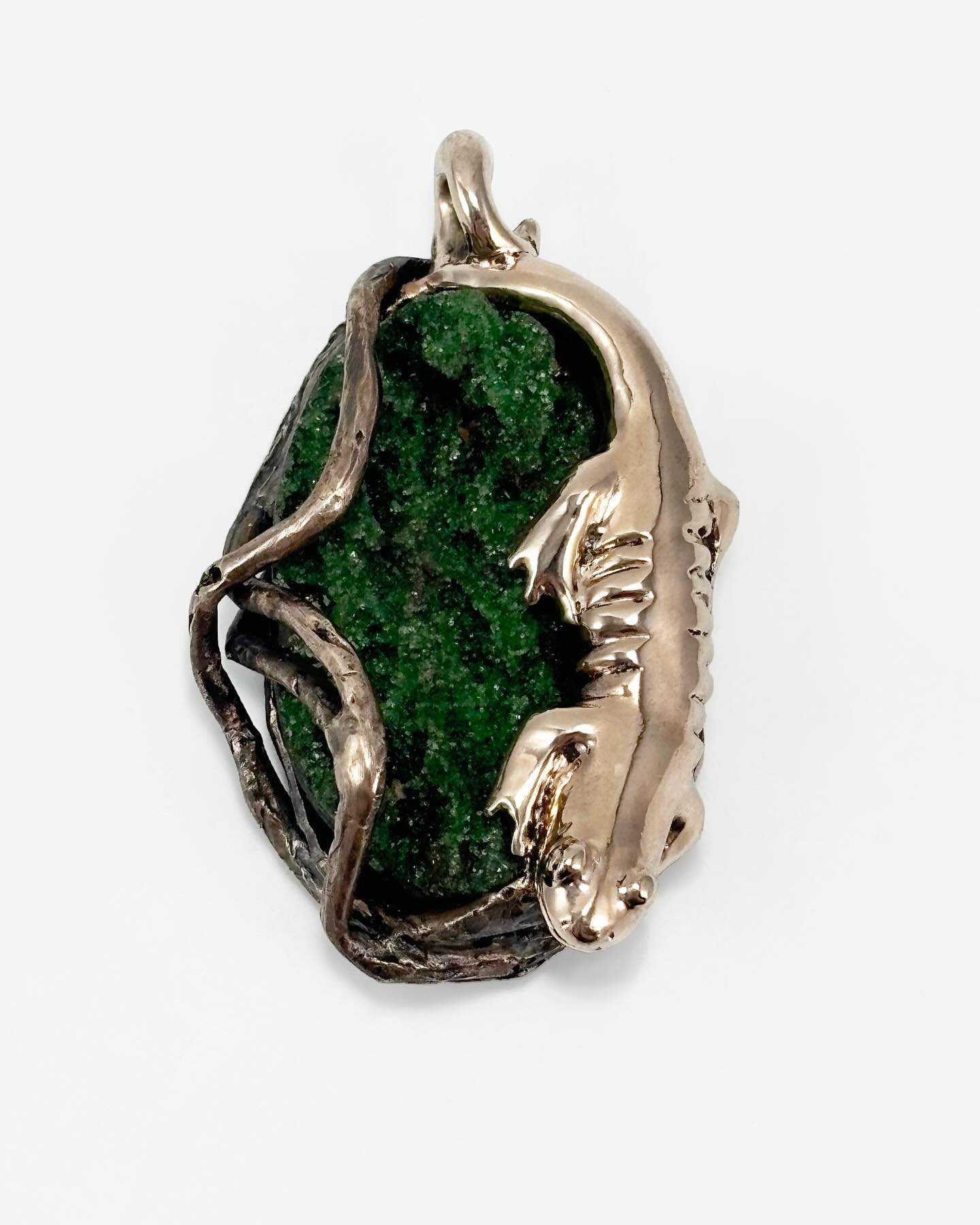 A pendant I recently finished! I came up with the salamander idea after I bought the stone since it reminded me so much of moss. I love salamanders, very cool creatures that don&rsquo;t get enough love. I carved this piece out of wax last spring brea