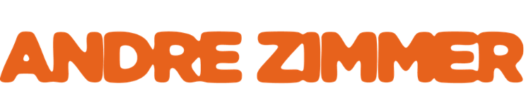 Text in orange Schrift: 'ANDRE ZIMMER' auf schwarzem Hintergrund.