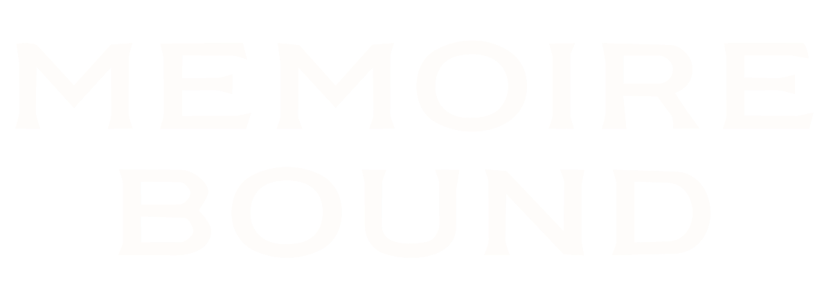 Memoire Bound stacked logo design in cream color