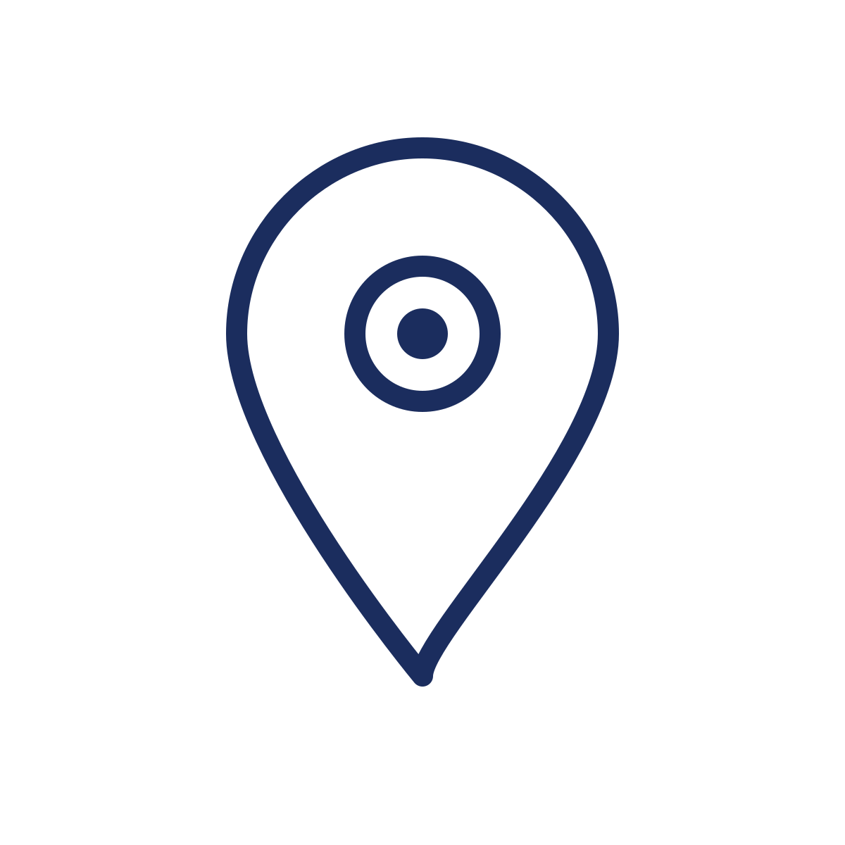 Map pin icon in navy blue outline