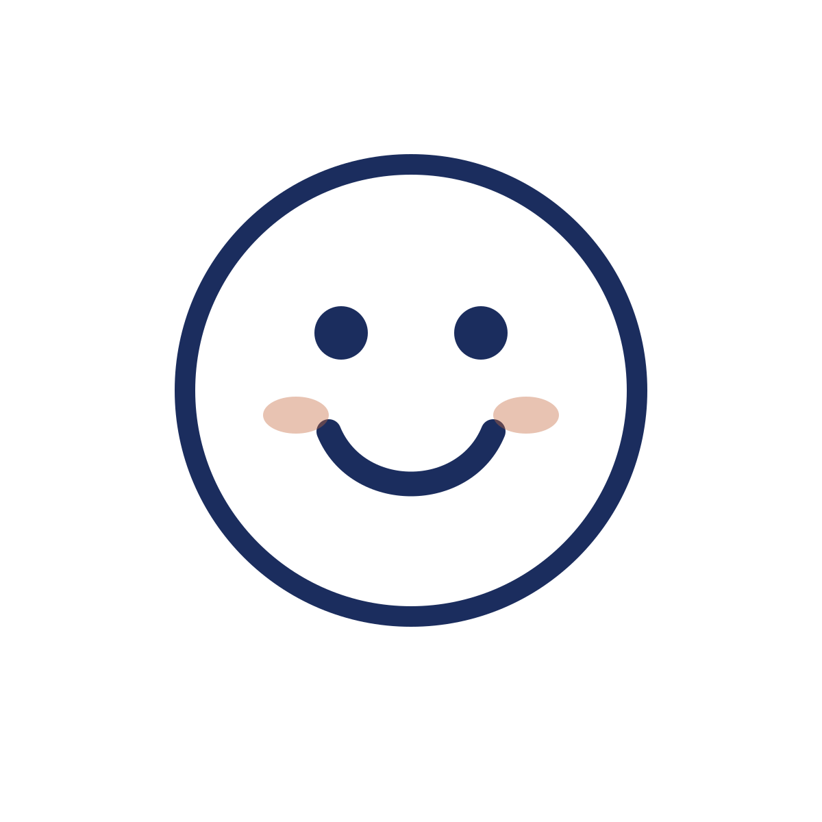 Simple smiling face icon with blush on cheeks, encircled by text that reads 'Stay Happy!'.