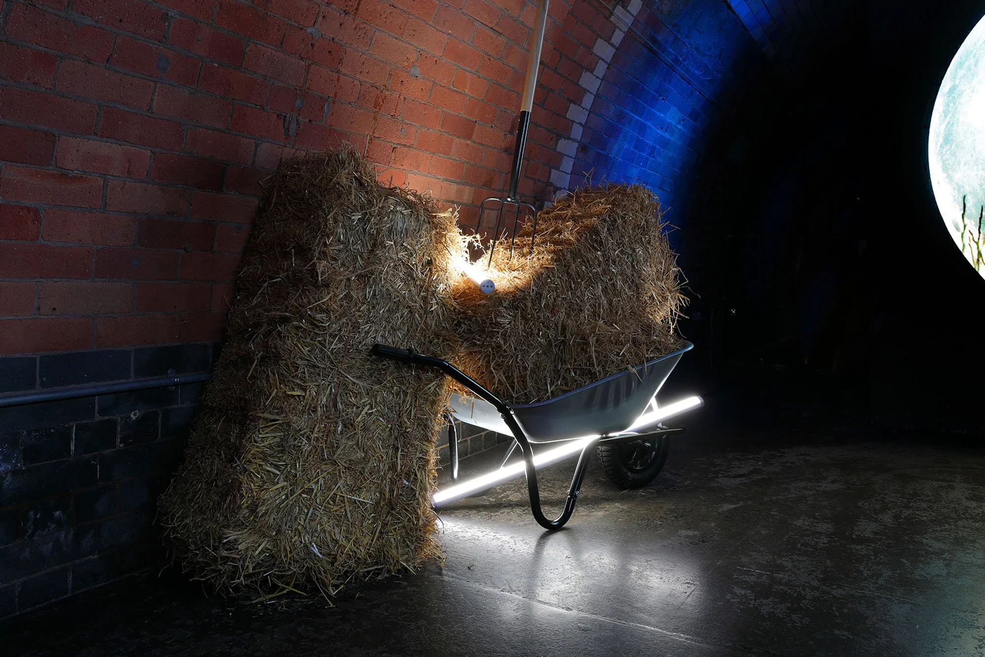 Wheel barrow and hay bales from The Harvest Moon event held at Kachette London for Penniblack Catering, created and styled by Venn productions