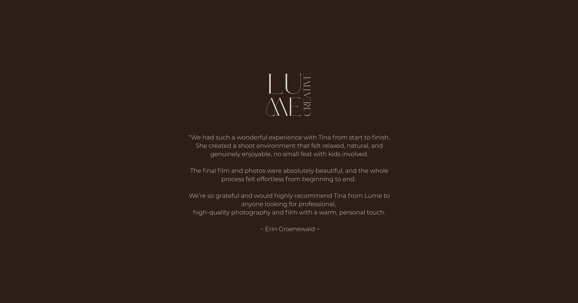Testimonial for LUME Creative’s visual storytelling and branding work for Australian brands