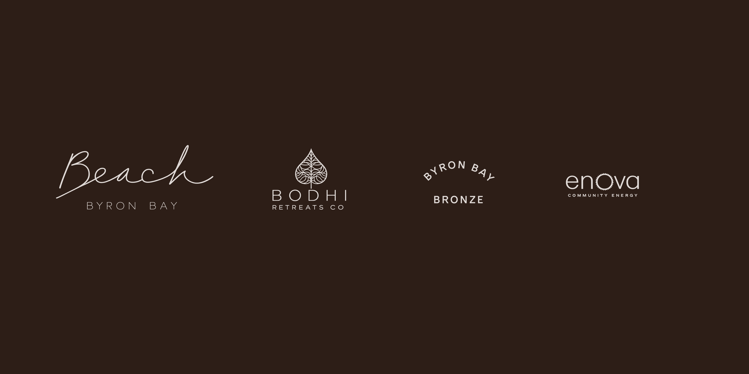 Client logos including Beach Byron Bay, Bodhi Retreat, Byron Bay Bronze and Enova Community Energy featured by LUME Creative, a branding, strategy and content production studio.