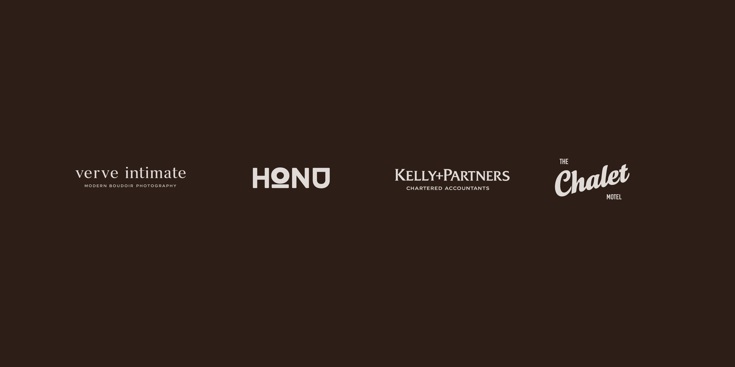 Client logos including Verve Intimate, Honu, Kelly and Partners Accountants and the Chalet Motel featured by LUME Creative, a branding, strategy and content production studio.