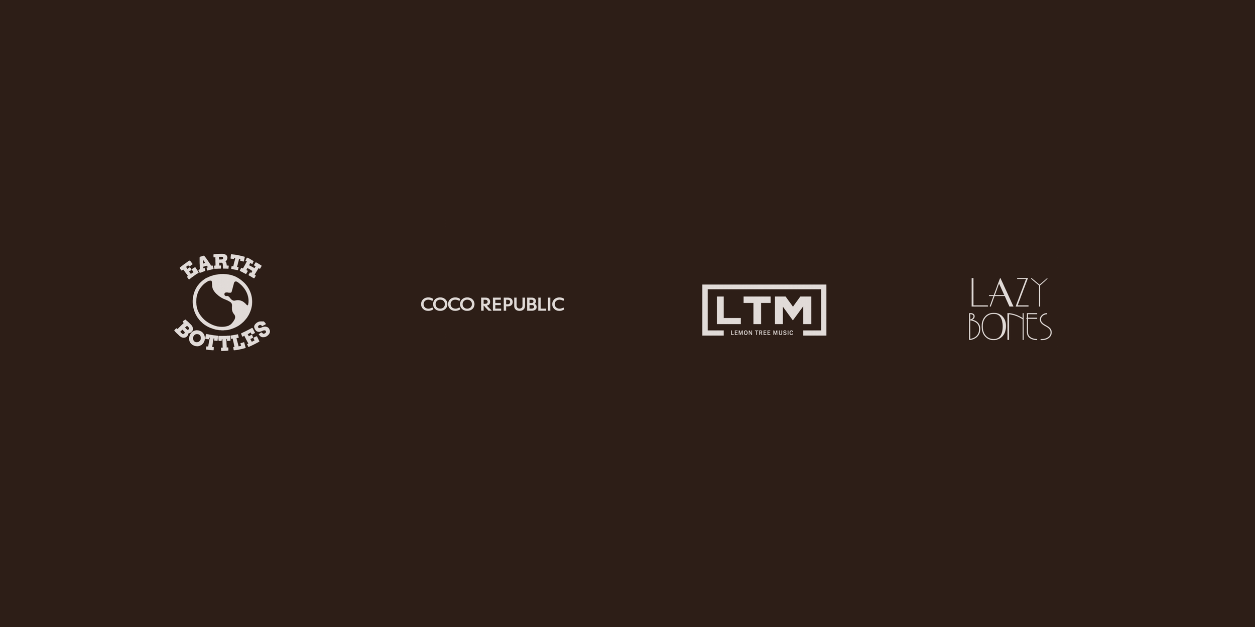 Client logos including Earth Bottles, Coco Republic, Lemon Tree Music and Lazy Bones featured by LUME Creative, a branding, strategy and content production studio.
