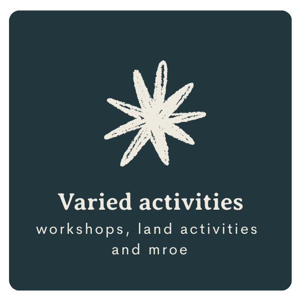 ICON: VARIED ACTIVITES, WORKSHOPS, LAND ACTIVITES, MORE