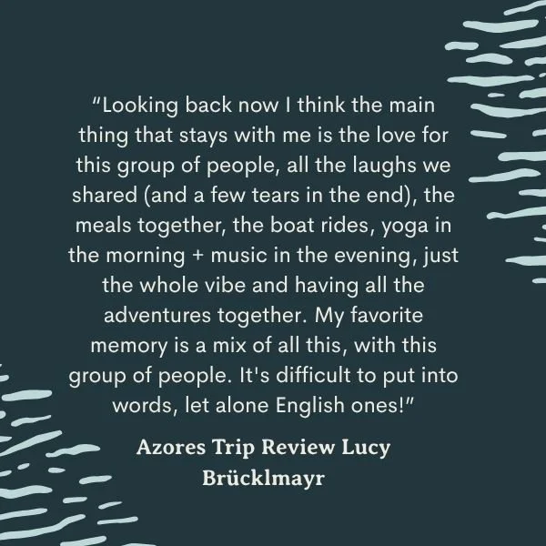 review reflecting on the love for the group of people, meals together, boat rides, music nights, adventures together