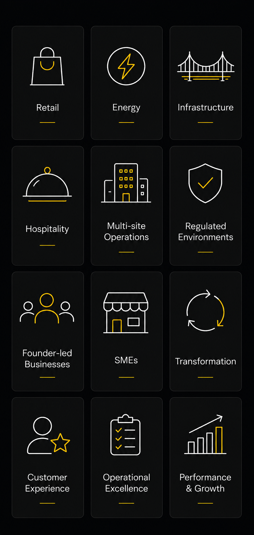 Operational advisory and leadership support services across regulated and customer-facing industries.