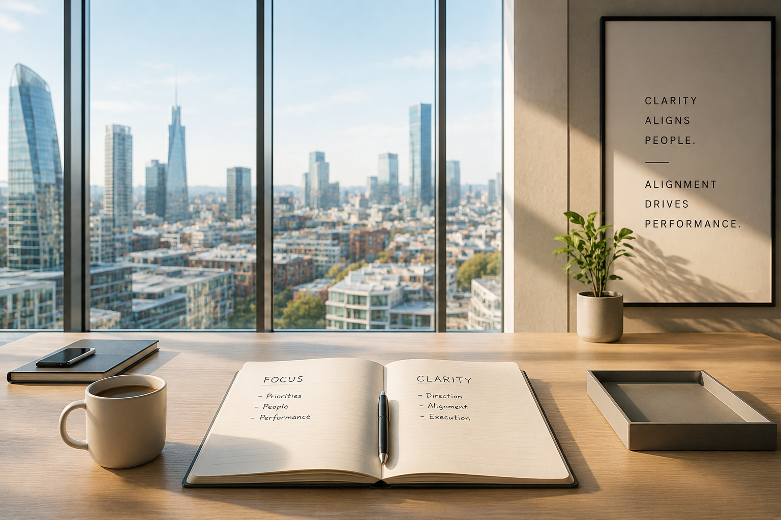 Strategic workspace reflecting clarity, focus and leadership alignment.
