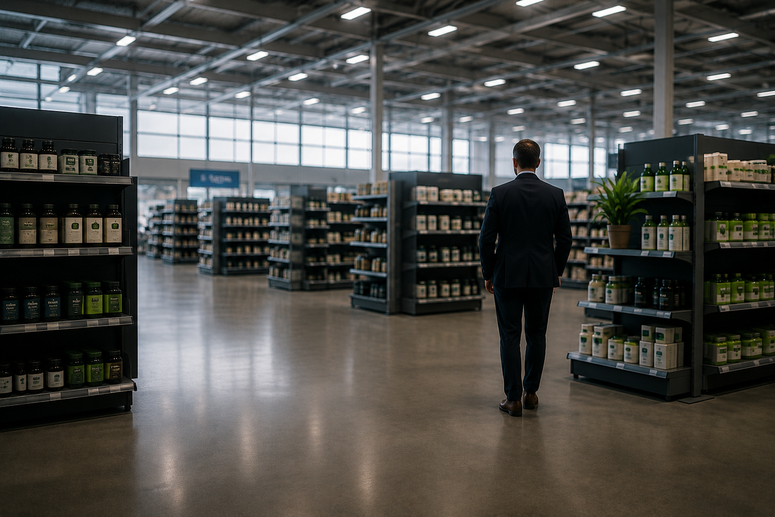 Empty retail aisle prepared for a senior leadership visit, illustrating performative organisational behaviour and operational excellence.