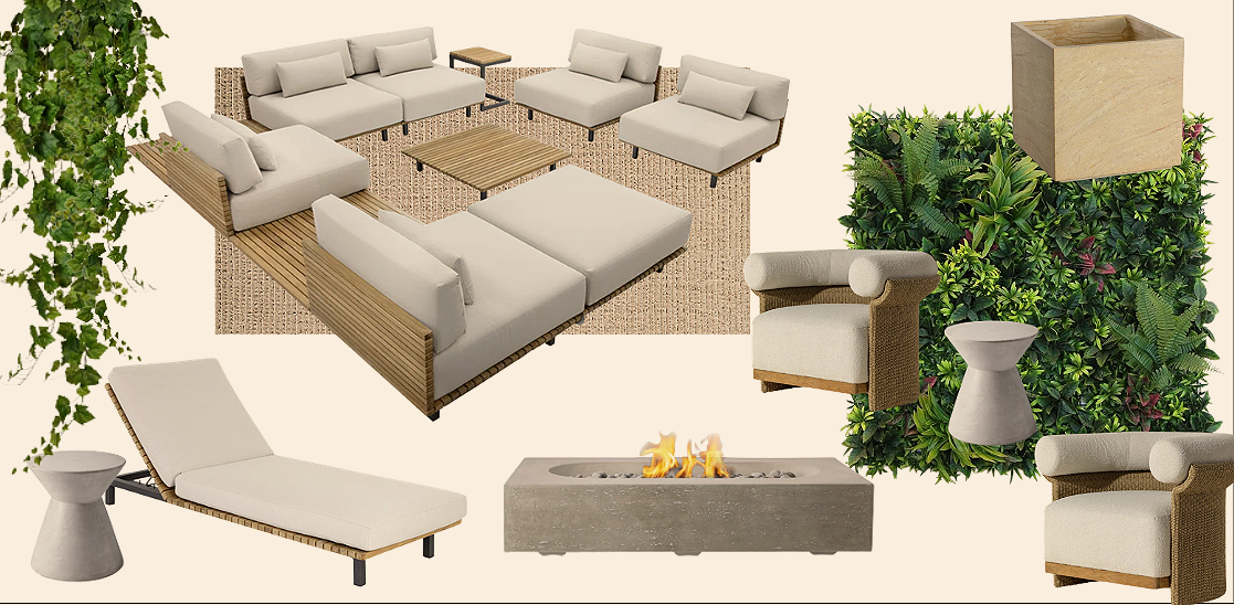 A collage of outdoor furniture and decor, Skylar Holman , north cowichan and vancouver island, intermediate service, spirit design studio