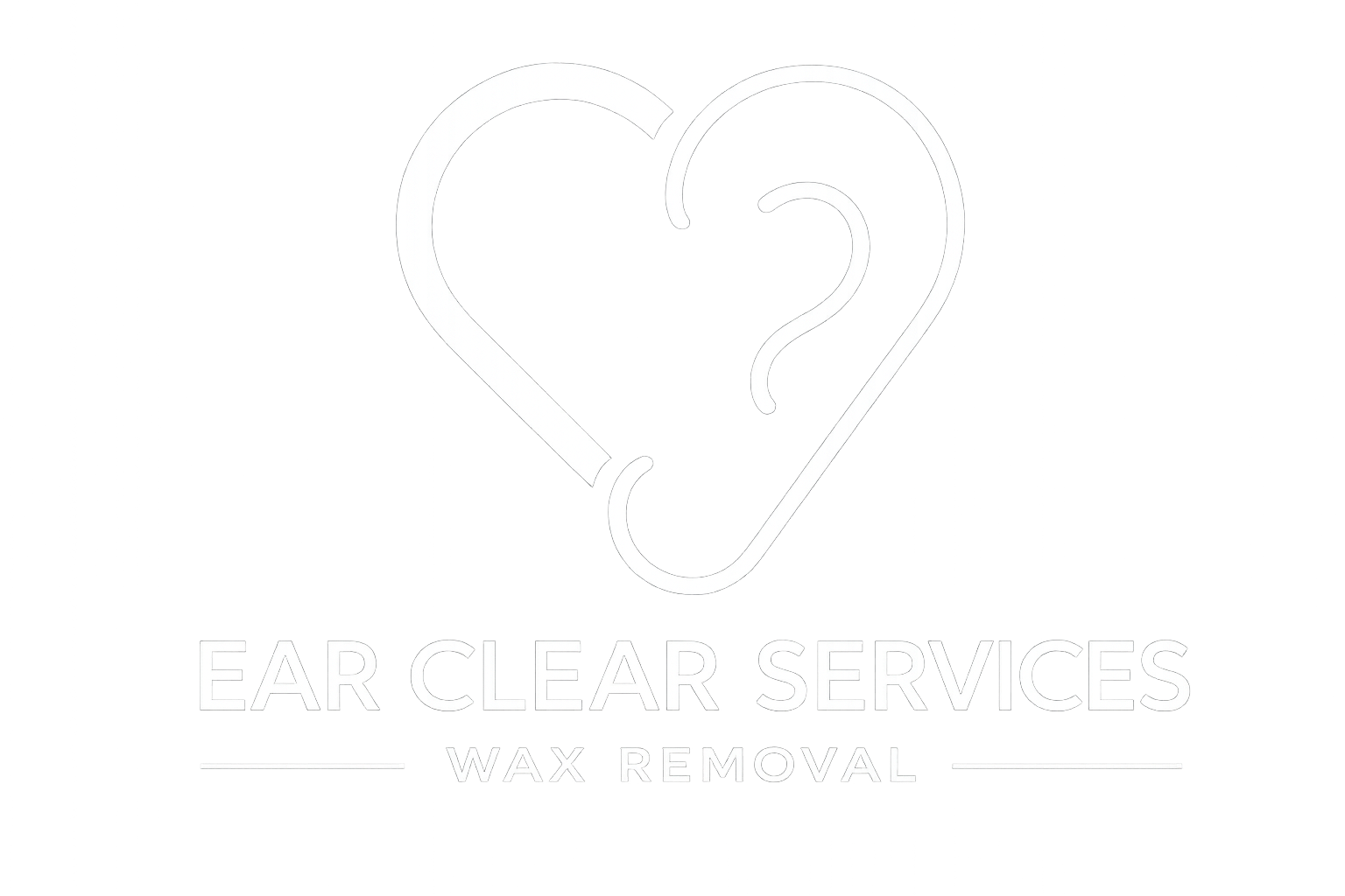 Logo of Ear Clear Services for wax removal, featuring a stylized ear with a question mark in the center, and the business name and service description in text.
