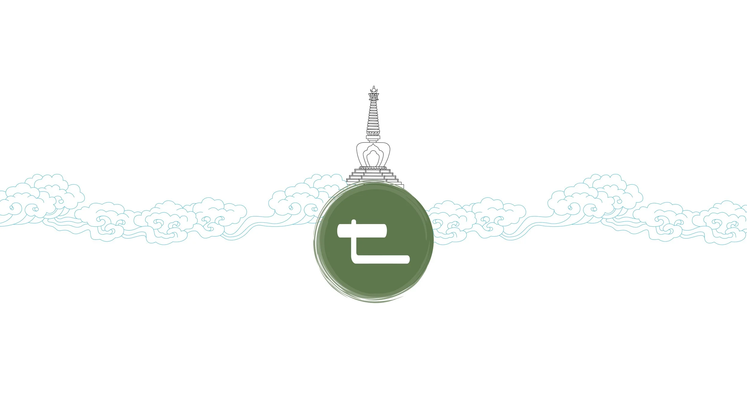 Die Illustration zeigt das Logo von Topden in Kombination mit Wolken und einem traditionellen, buddhistischen Bauwerk. Topden steht für feinste, asiatische Köstlichkeiten mit westlichem Touch – wie z.B. Momos, Bowls und Currys.