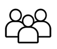 Outline of three people standing together, representing people.