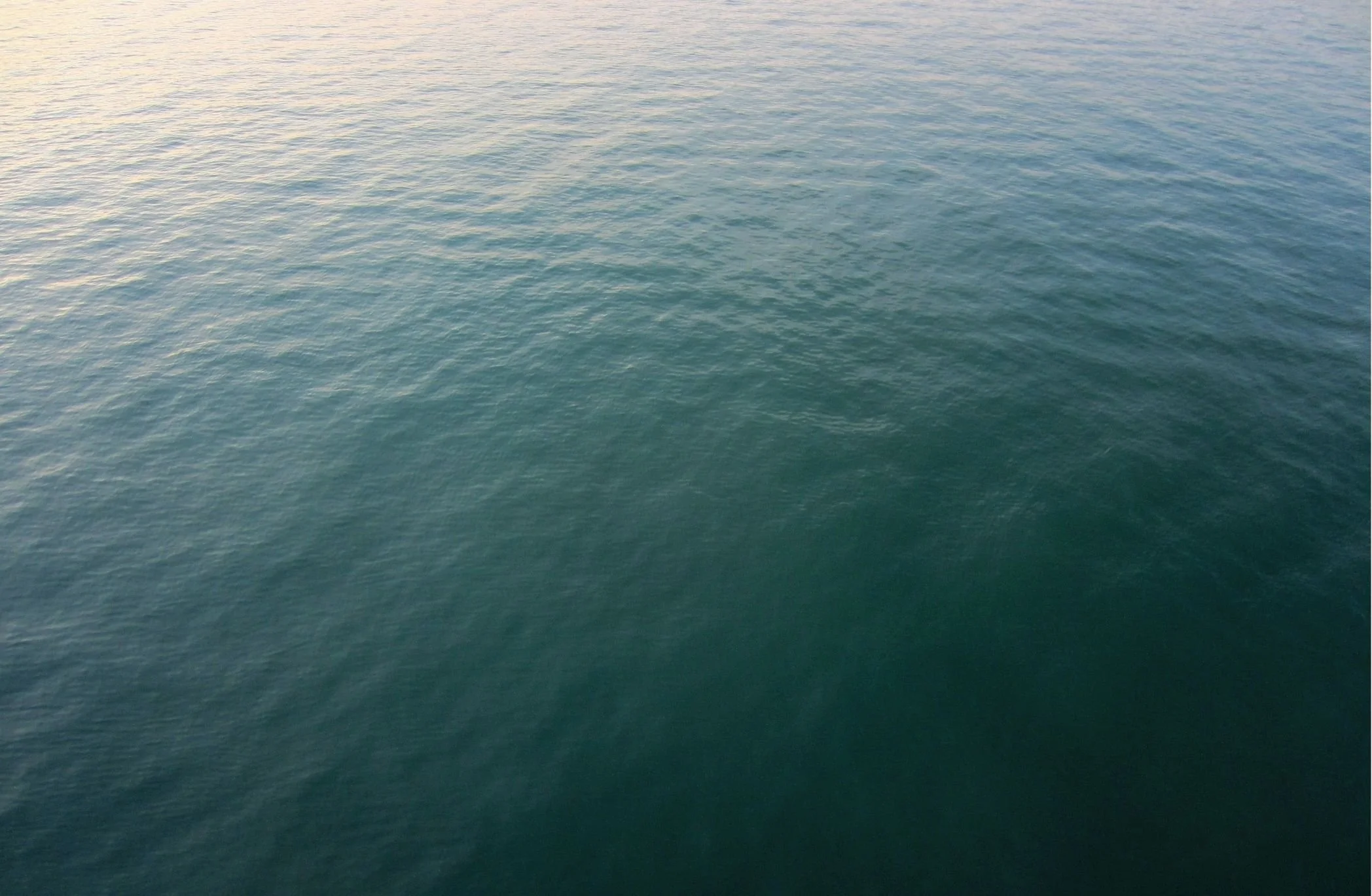 Open ocean with gentle waves and sunlight reflecting on the surface.