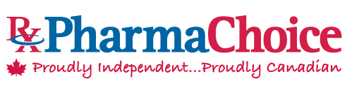 Logo of PharmaChoice with the tagline 'Proudly independent...Proudly Canadian'