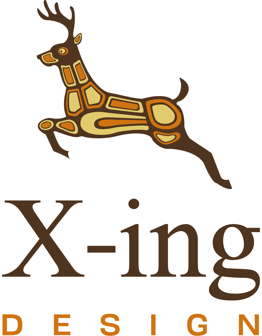 A logo featuring a stylized deer with outlined geometric shapes and the text 'X-ing DESIGN' beneath it.