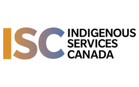 Logo for Indigenous Services Canada featuring text and stylized map of Canada.