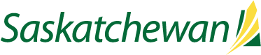Saskatchewan logo with green text and yellow graphic element