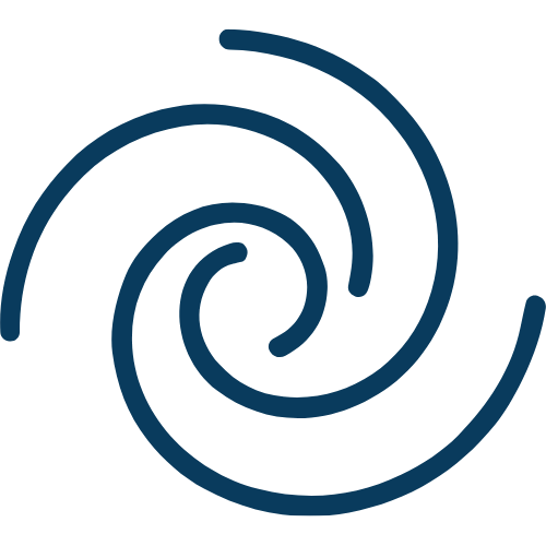 Blue spiral design against a black background.