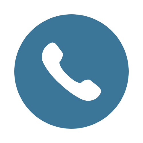 Blue circular icon with a white phone handset symbol in the center.