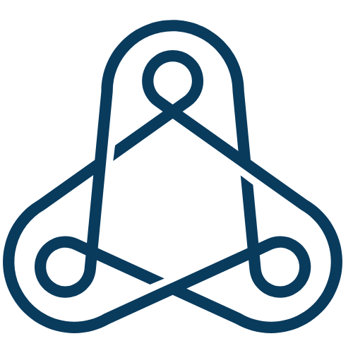 Abstract geometric design of interconnected loops forming an abstract triangle shape.