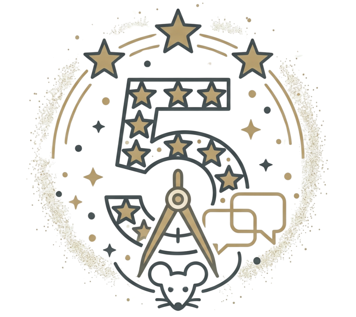 Decorative clock with stars, clouds, and a skull design, featuring a mix of dark and gold colors surrounded by a glittery border.