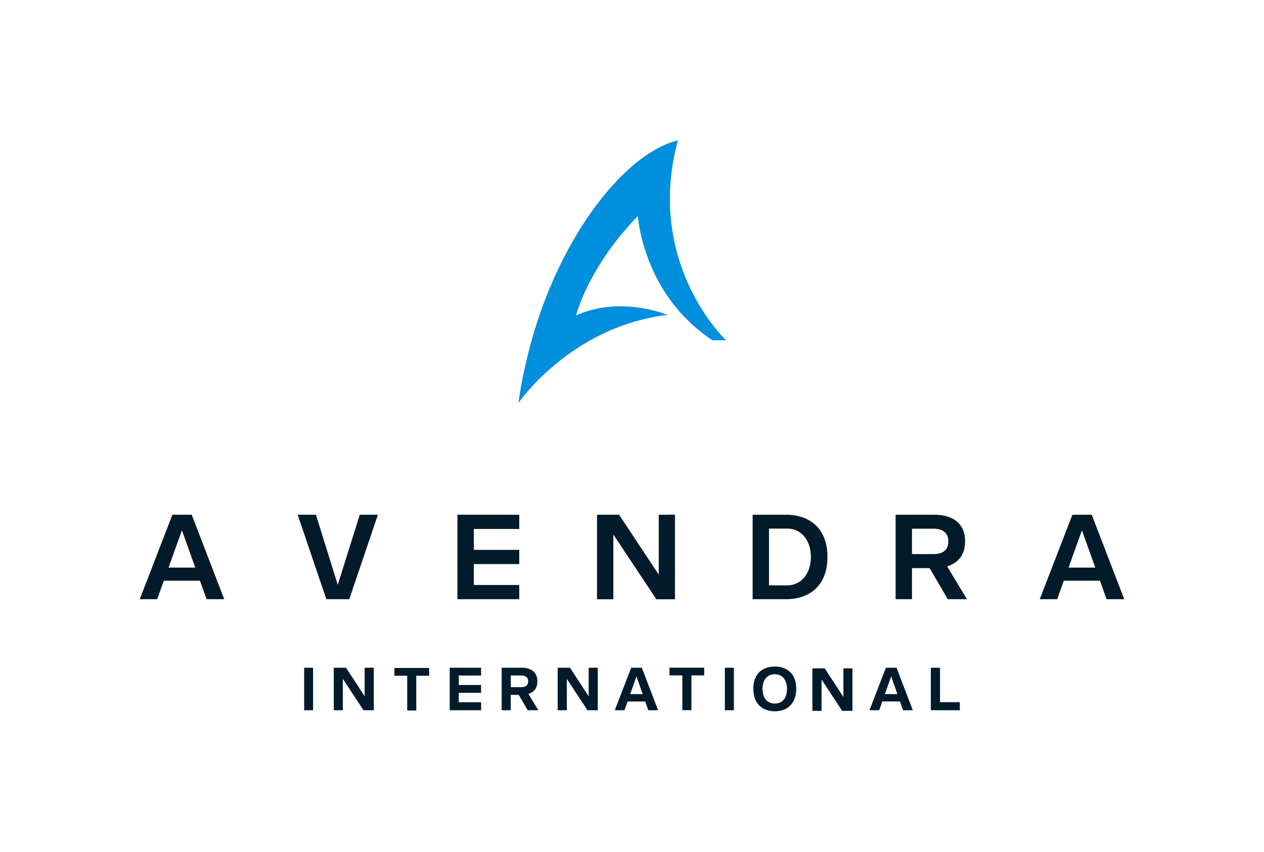 The Avendra logo featuring a stylized blue arrow above the company name in dark gray letters and the word "International" underneath.