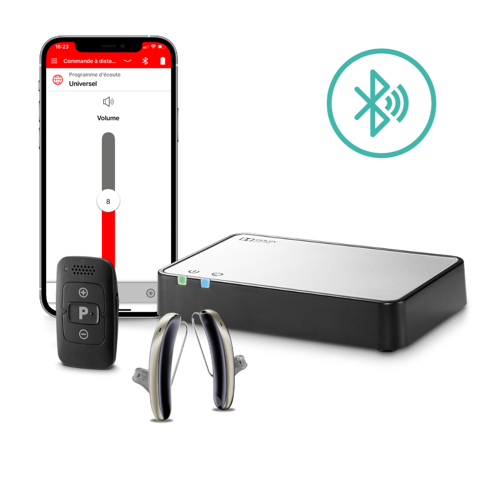 Prothèse auditive bluetooth avec module télévision, télécommande et application