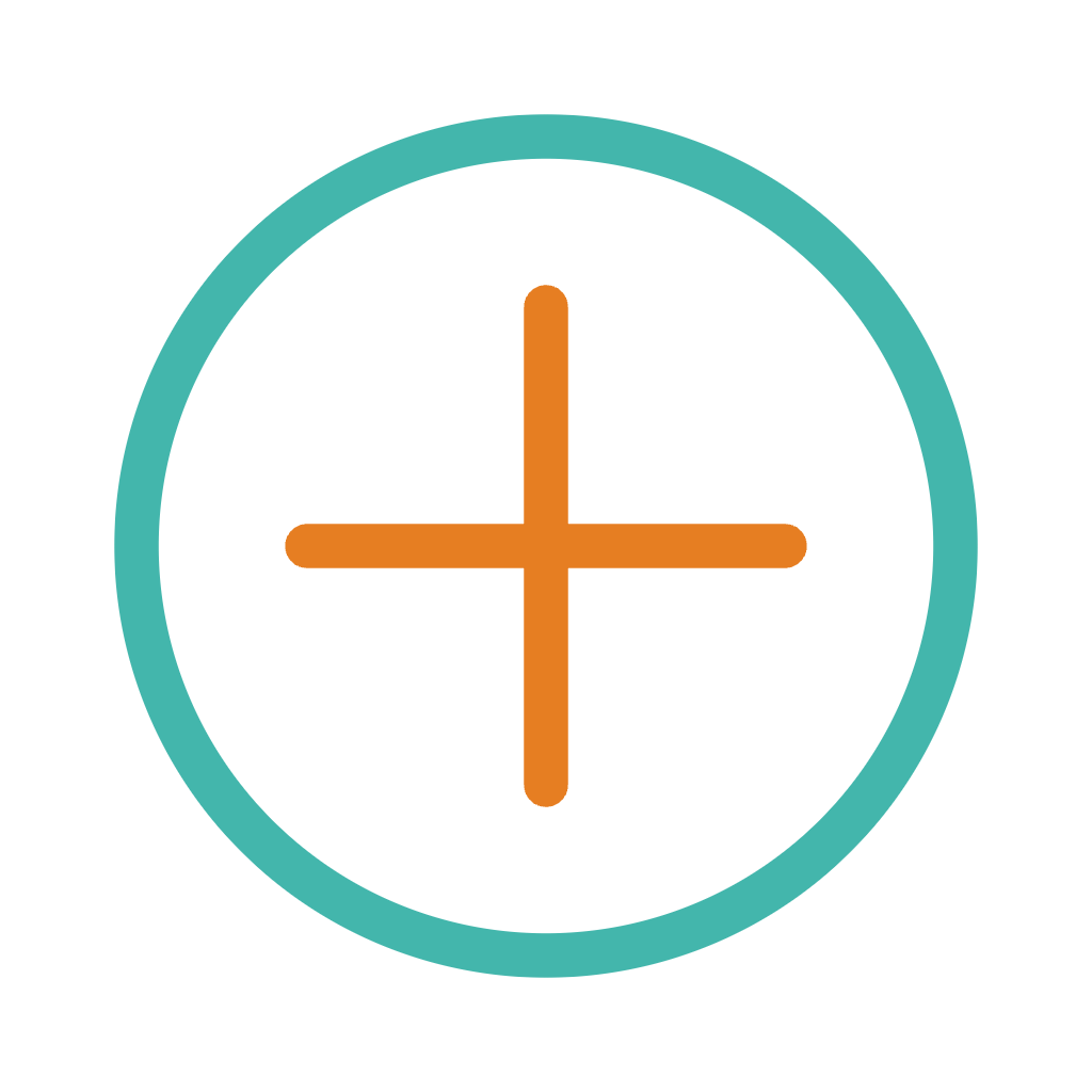 Icone de réglage ou de paramètres avec un cercle bleu clair et une croix orange au centre.