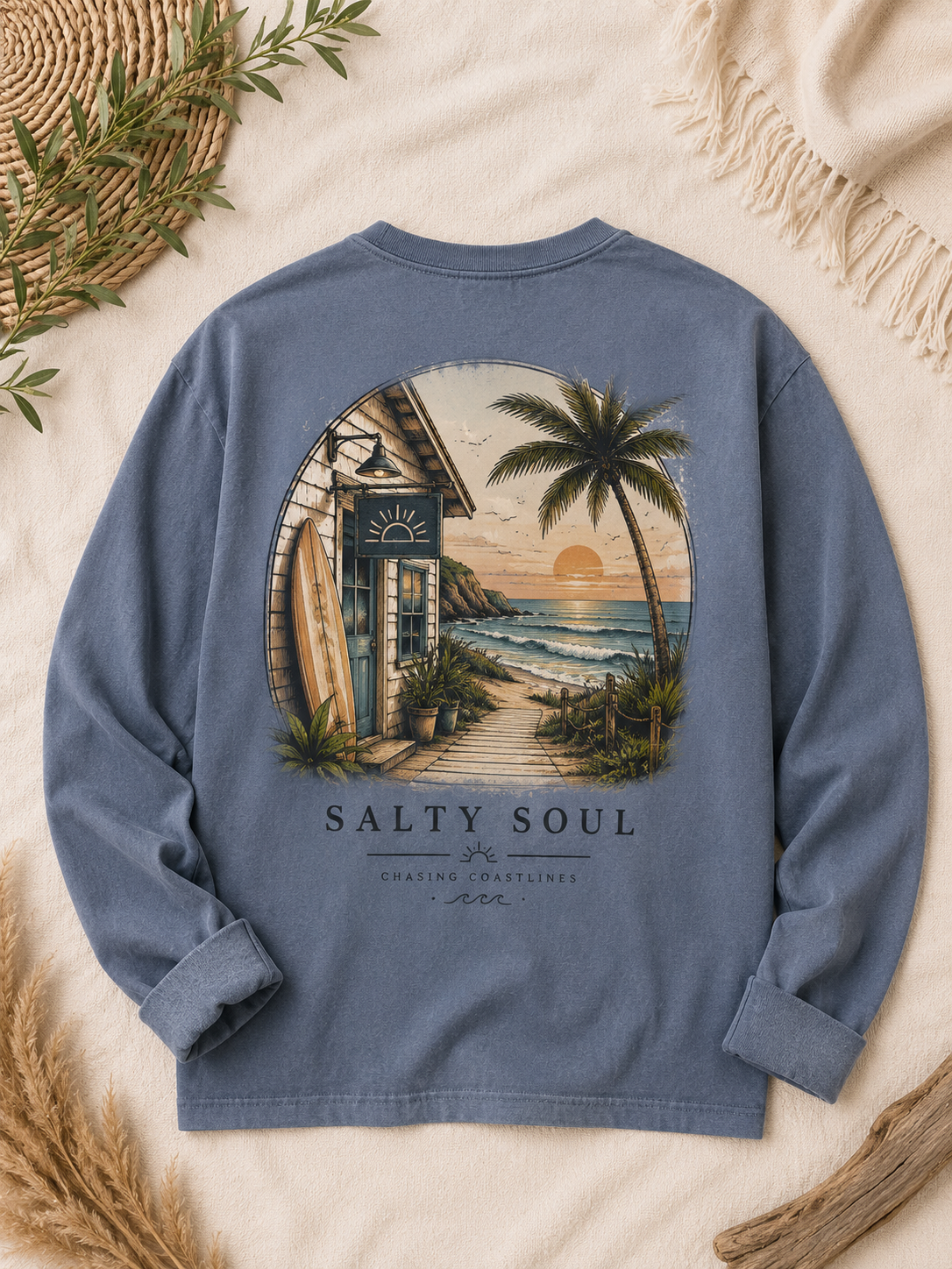 Salty Soul Long Sleeve Tee | Coastal Beach Graphic Shirt | Vintage Coastal Comfort Colors Shirt