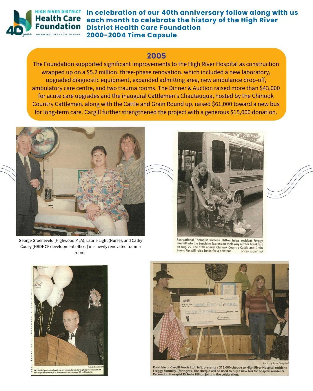 From 2005 to 2009, the Foundation experienced remarkable growth while investing in major hospital renovations, emergency and obstetrical care, long-term care, and spiritual care services.

Partnerships with community events and organizations, such as