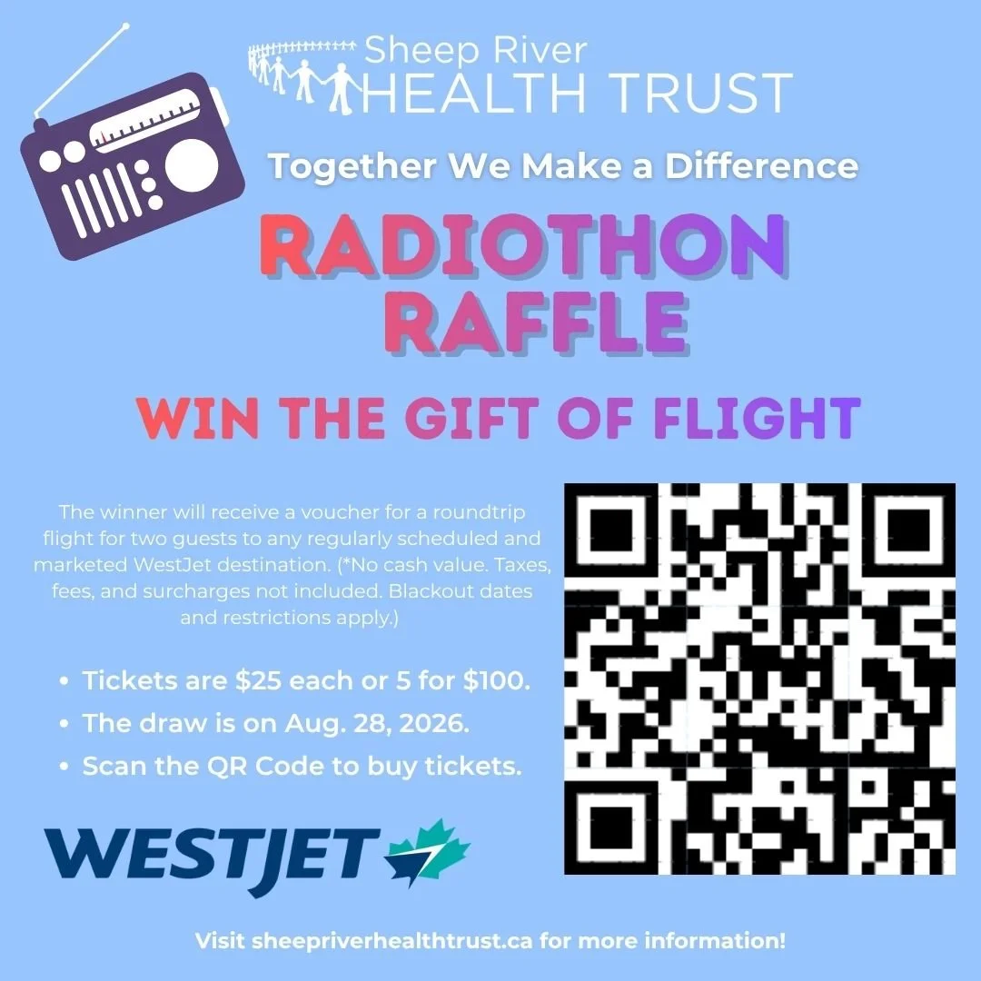 ✈️ Dreaming of your next getaway? Our friends at Sheep River Health Trust are giving away one round-trip flight for two! 🌎

🎟️ Tickets are:
&bull; 1 for $25
&bull; 5 for $100

Here's your chance to win the gift of flight while supporting a fantasti