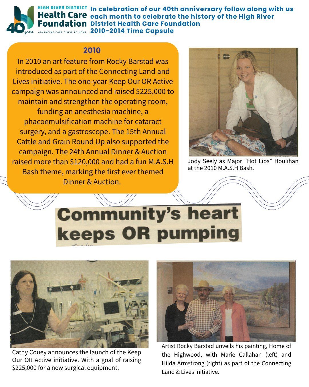 The 2010-2014 Time Capsule is now live on our socials and our website! Major initiatives through this time period include the $225,000 Keep Our OR Active campaign, which supported essential operating room equipment, and the launch of the Cancer Care.