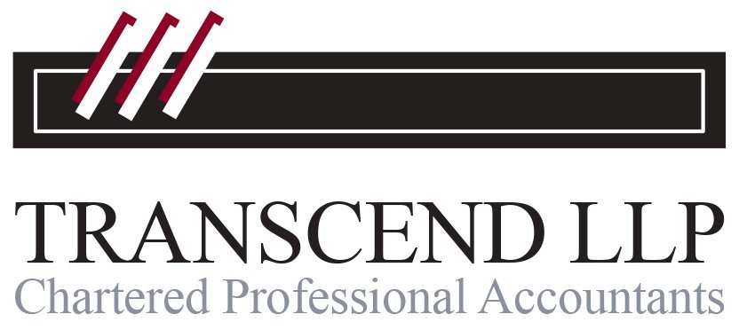 Black and red Transcend LLP Logo. Chartered Professional Accounts.