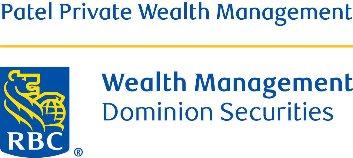 Patel Private Wealth Management Logo, Wealth Dominion Security with blue and gold background.