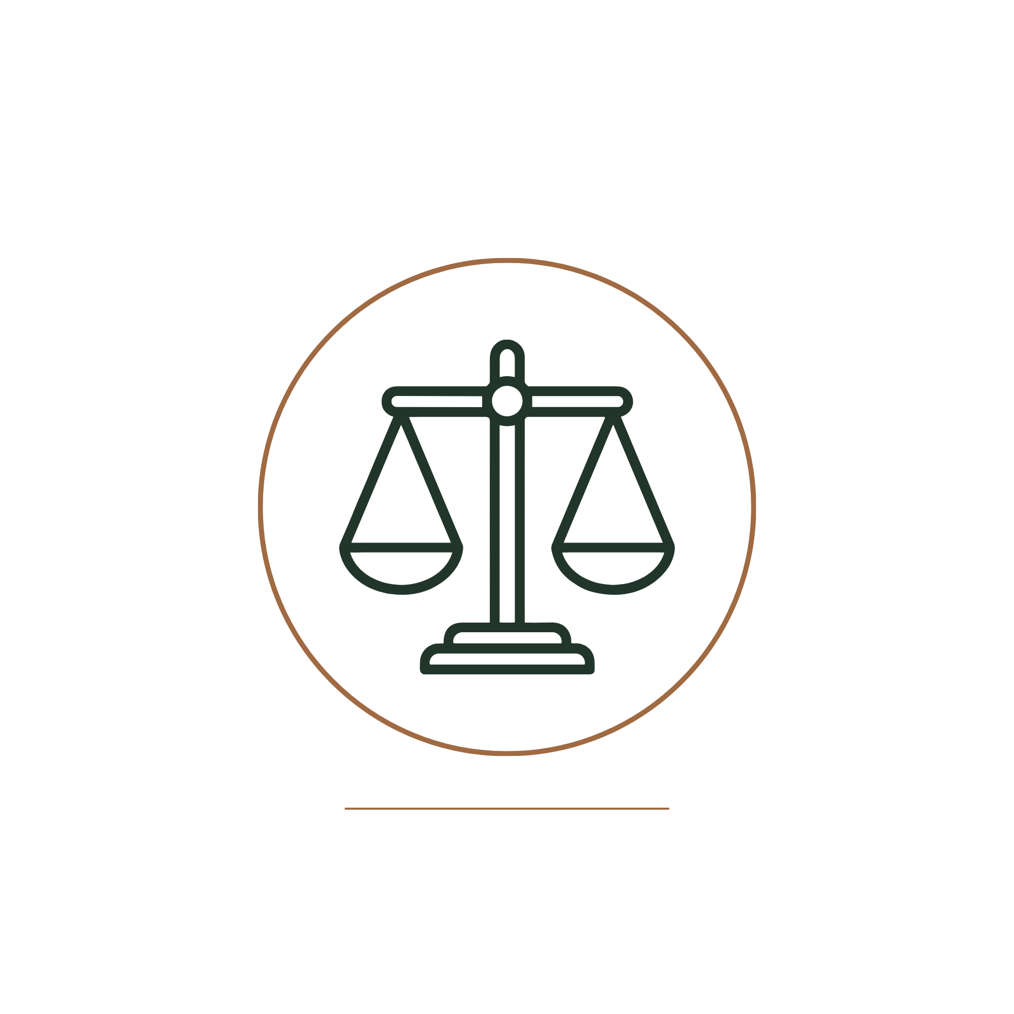 A digital illustration of a balance scale inside a circle, with a black background.