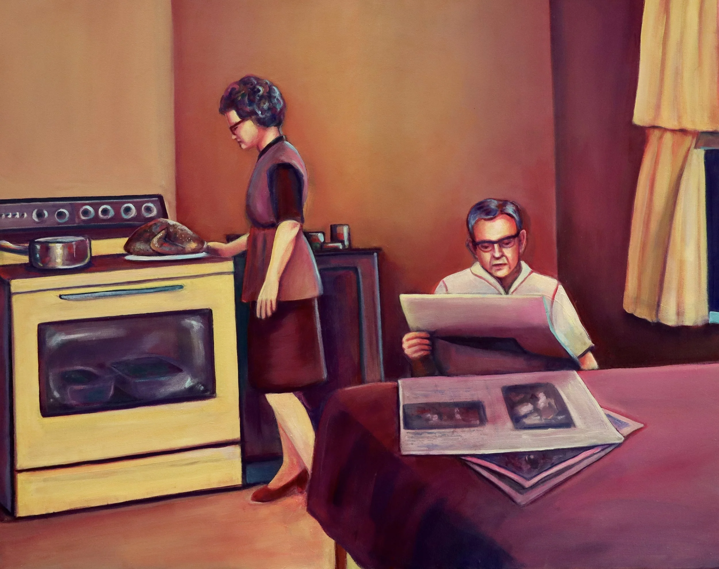 Tension in the Kitchen (Thanksgiving Dinner)
35"x24"
Oil on canvas
2025