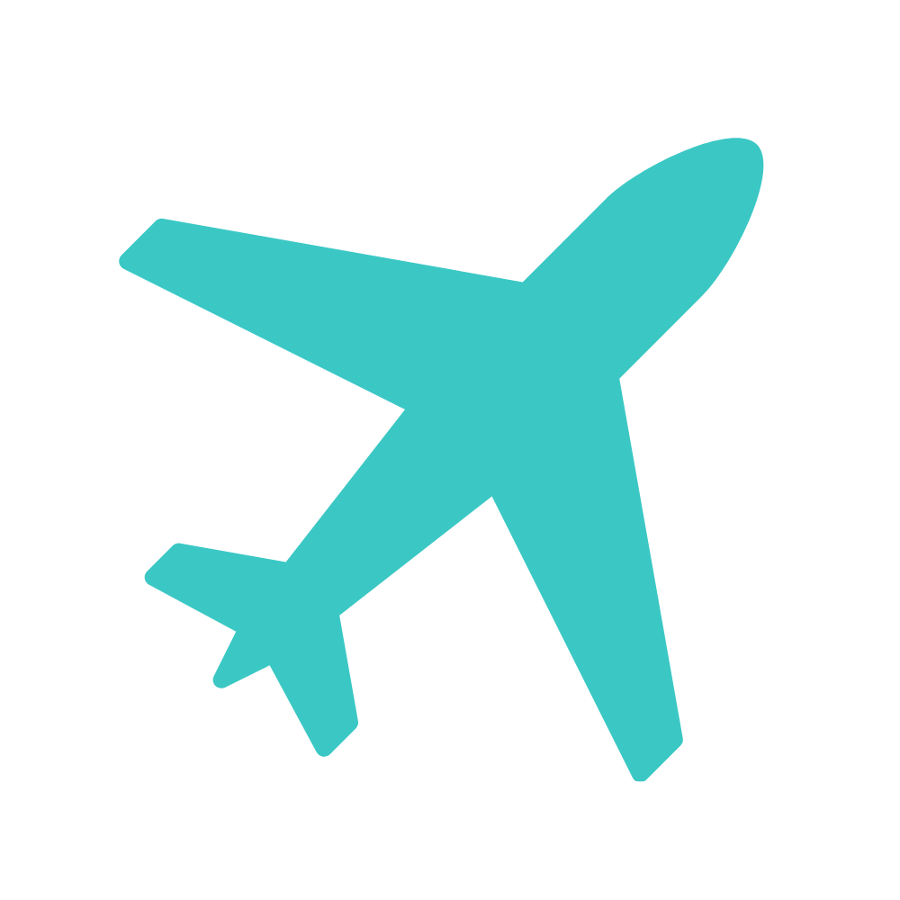 Blue airplane icon with a smaller airplane icon behind it on a black background.