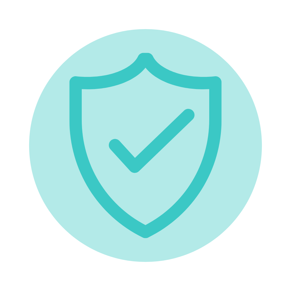 A shield icon with a check mark in the center, indicating security or protection.