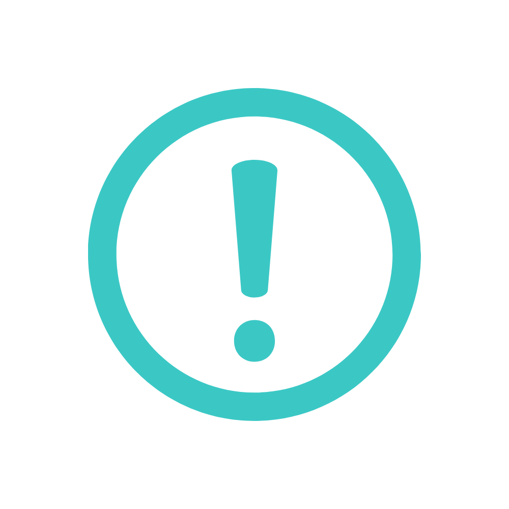 Warning icon with a blue exclamation mark inside a circle on a black background.