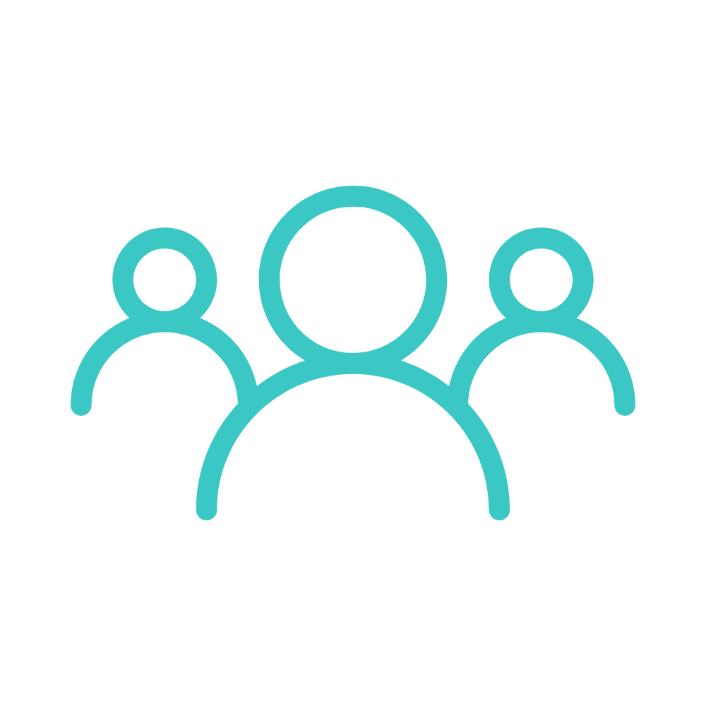 Icon of three stylized people, representing a group or community.