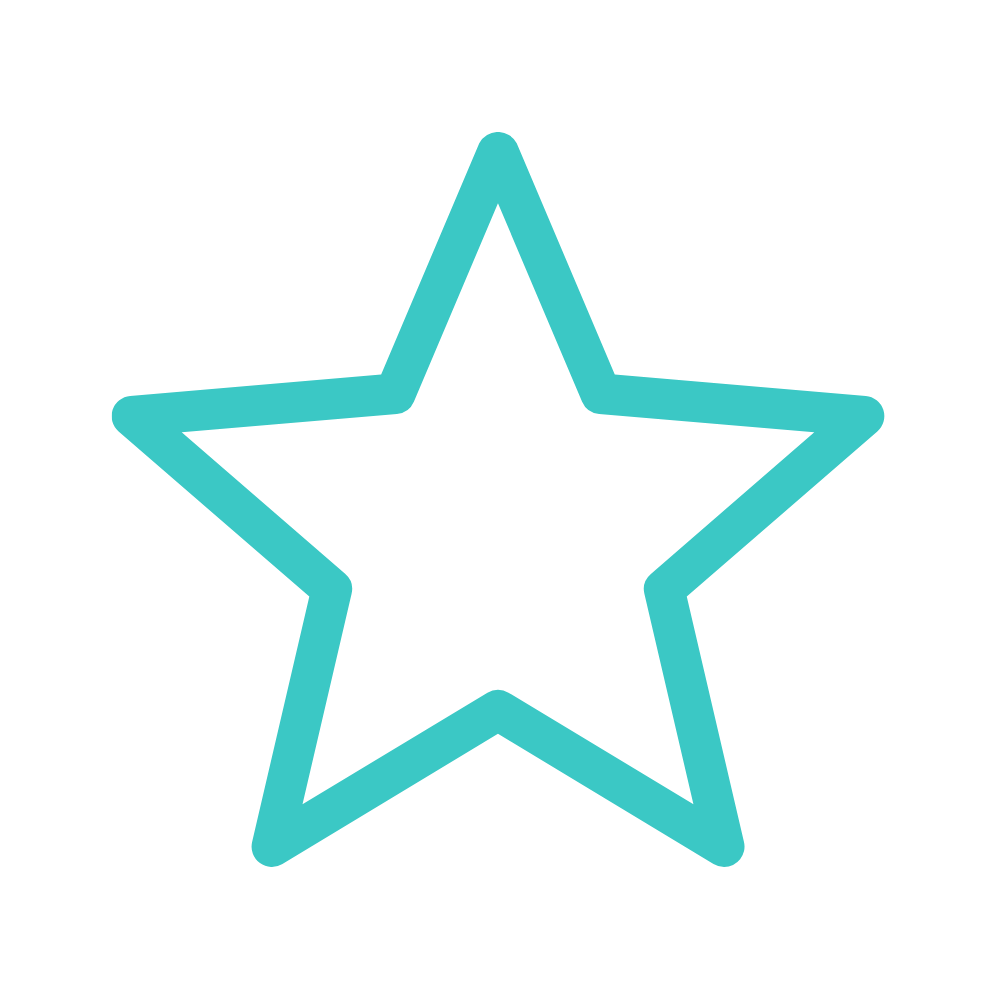 A teal outline of a star on a black background.
