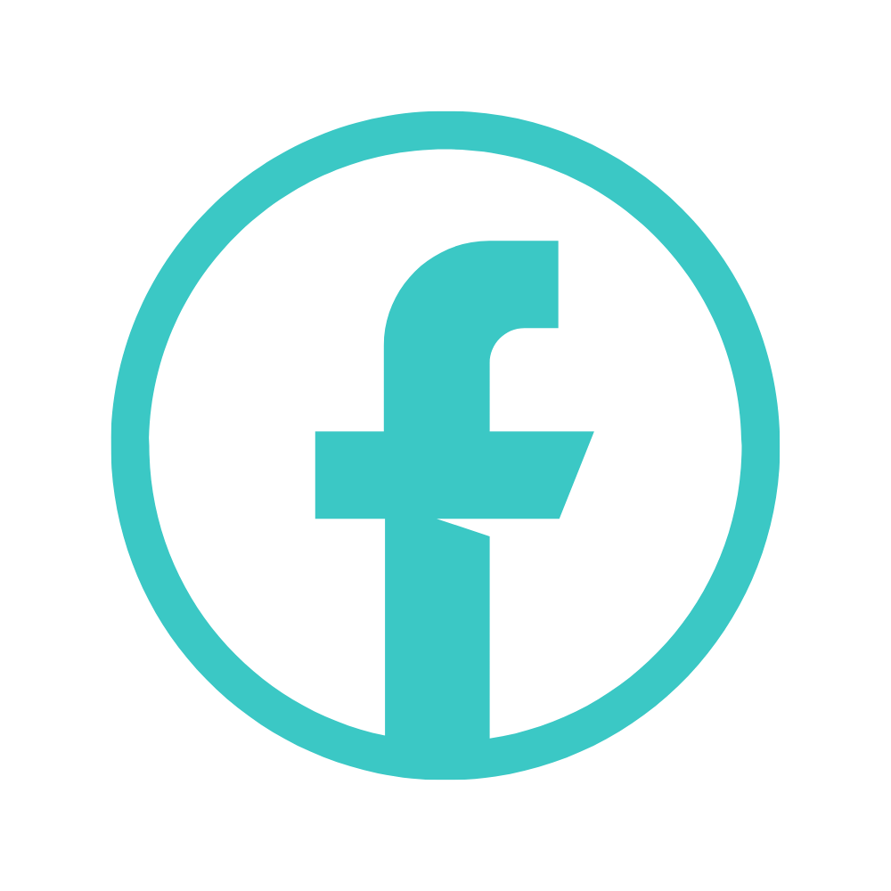 A stylized blue Facebook logo with a circle around it on a black background.