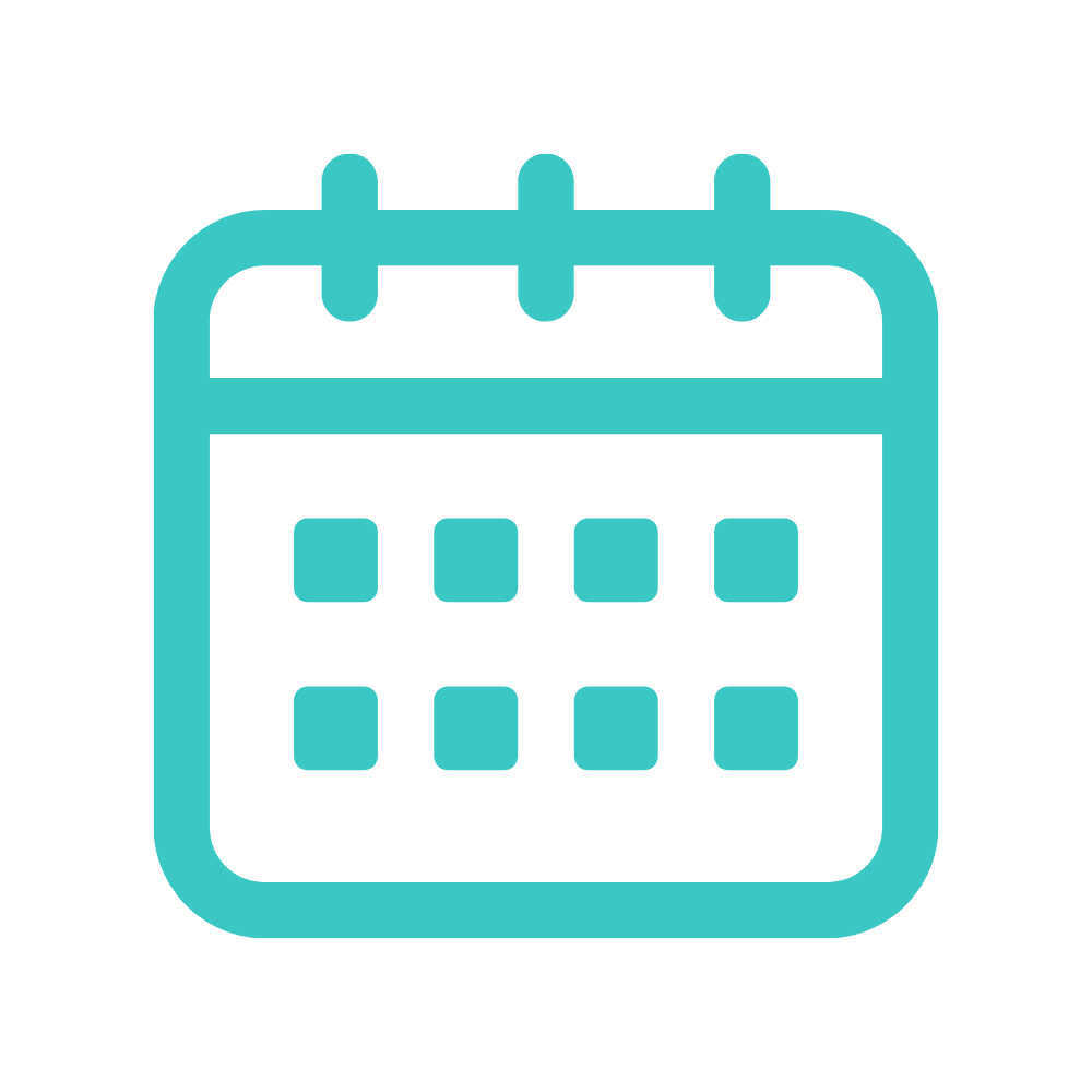 Icon of a calendar with a grid representing days.