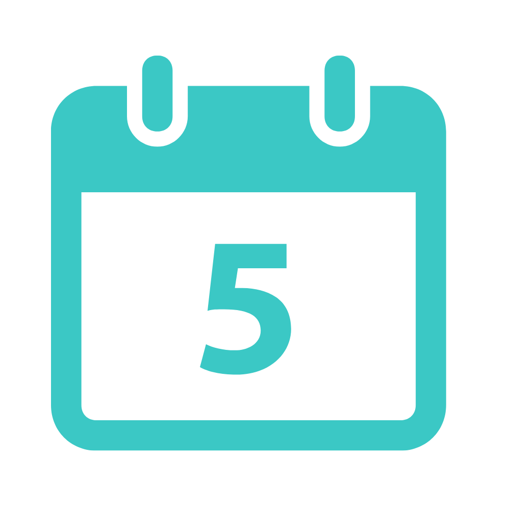 A digital calendar icon displaying the date as the 5th.