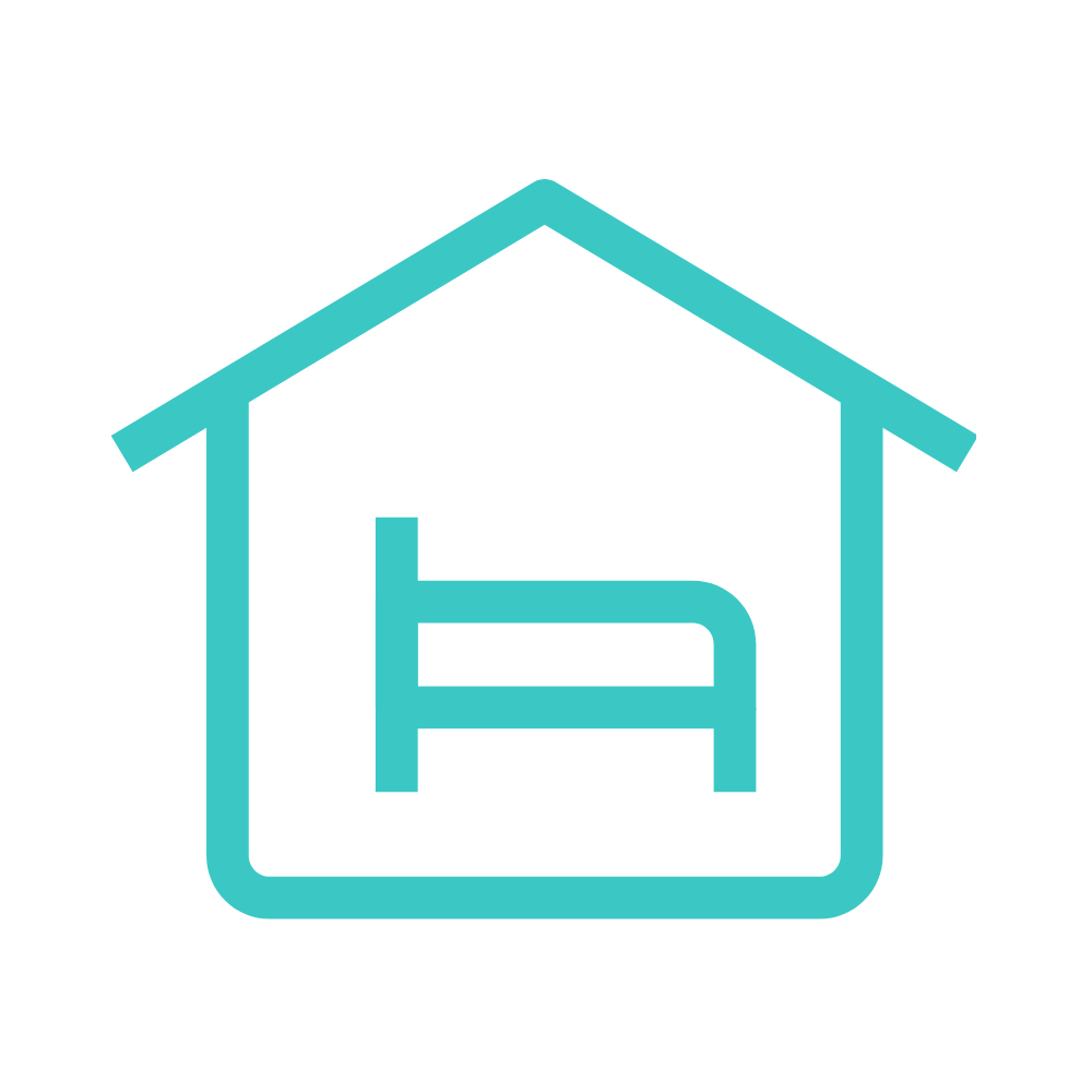 Blue house icon with a capital letter H inside on a black background.