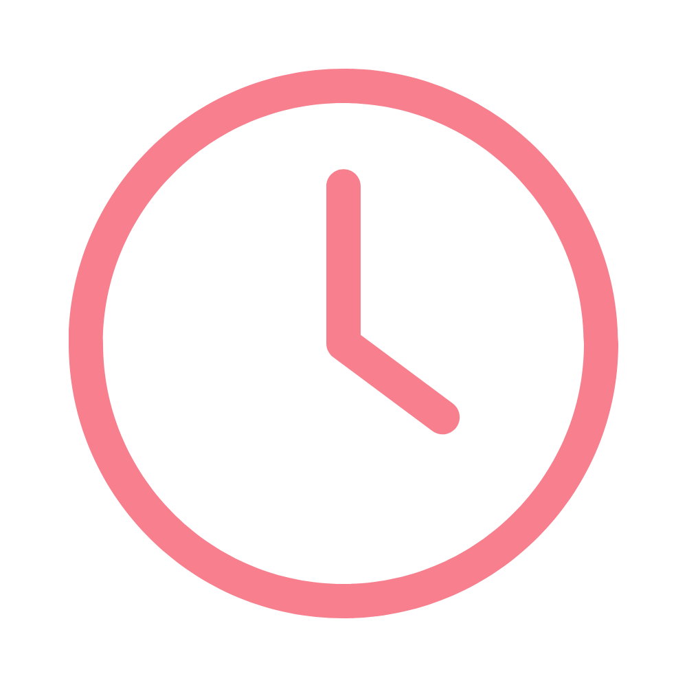 Pink clock icon showing the time as 3:00.